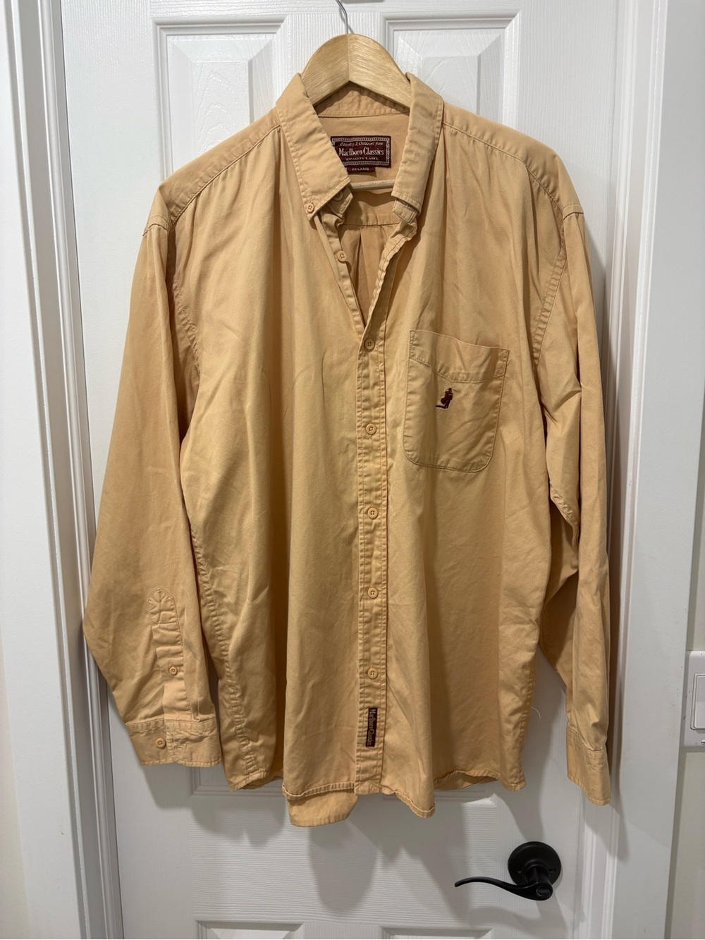 Vintage Marlboro Men's Long Sleeve Button-Up Shirt - Tan XXL